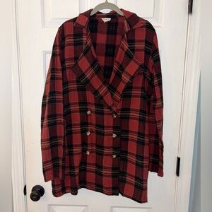 POL Plaid Double Breasted Lightweight Cotton Blazer